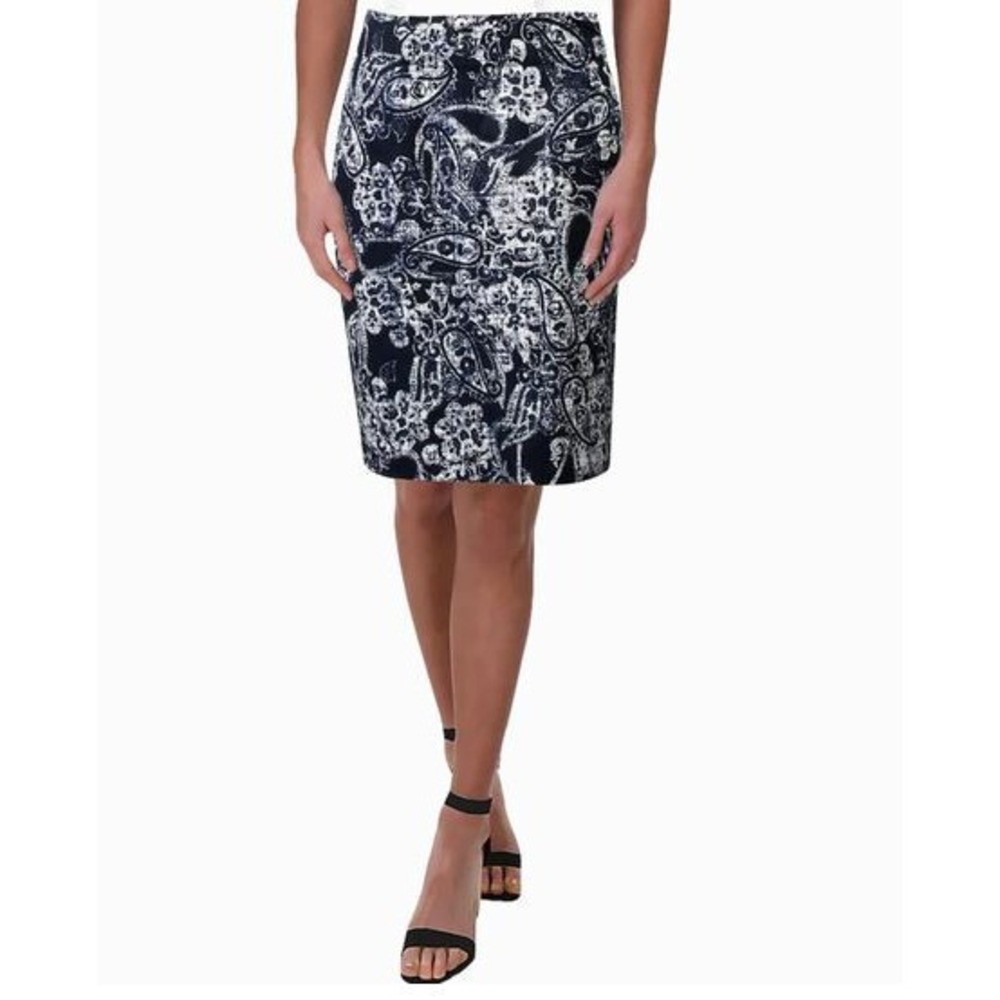 Donna Karan New York Marine Batik Navy Paisley Cotton A-Line Skirt XXS D9CNZAFB